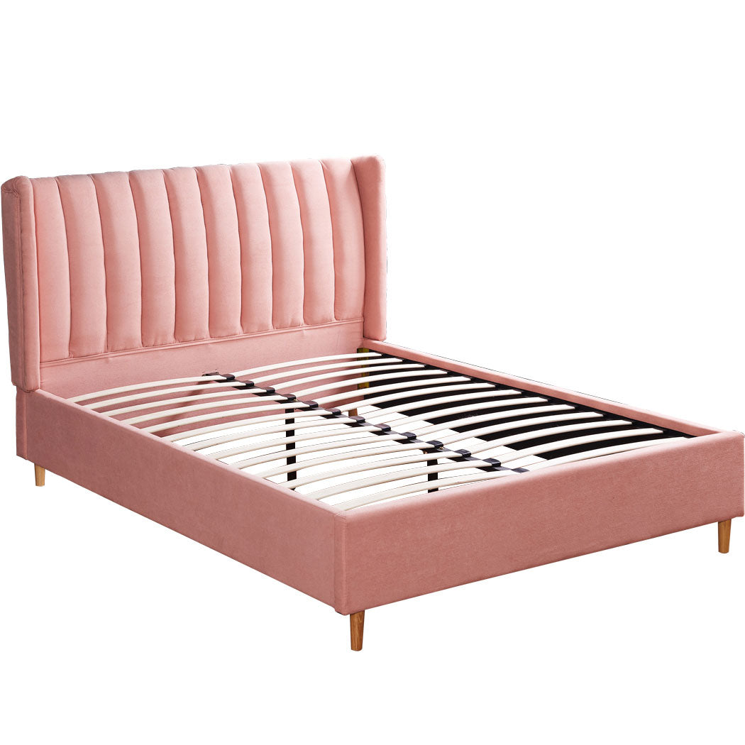 Pink Queen Bed Frame with soft Linen Upholstery