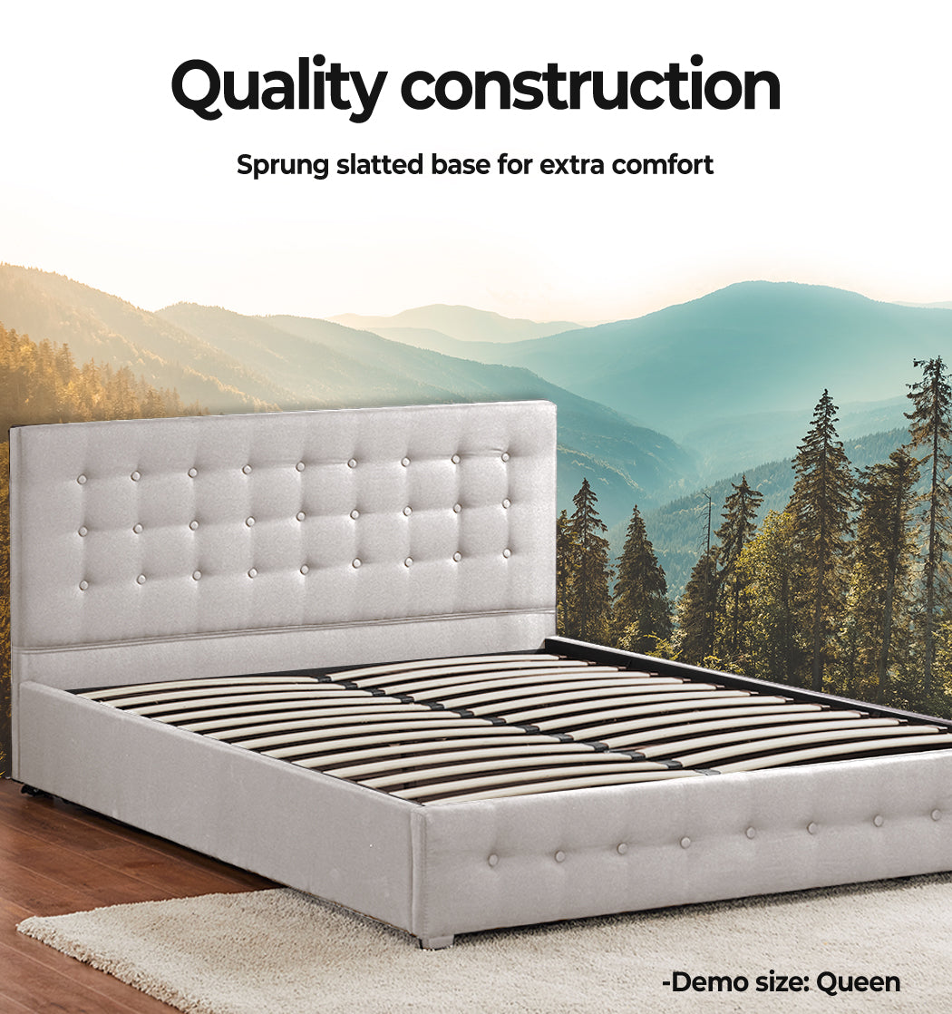 Quality build Levede Gas Lift Fabric Queen Bed Frame
