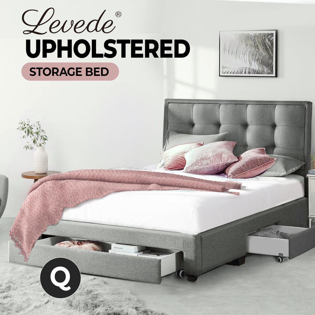 Queen Bed Frame with drawers in room