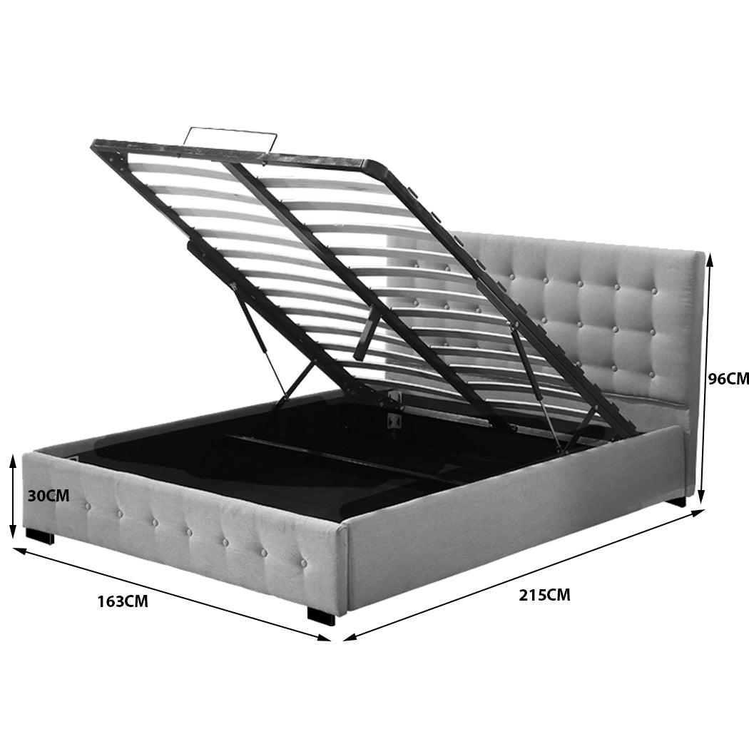 Queen Fabric Bed Frame With Gas Lift Storage Dimensions 