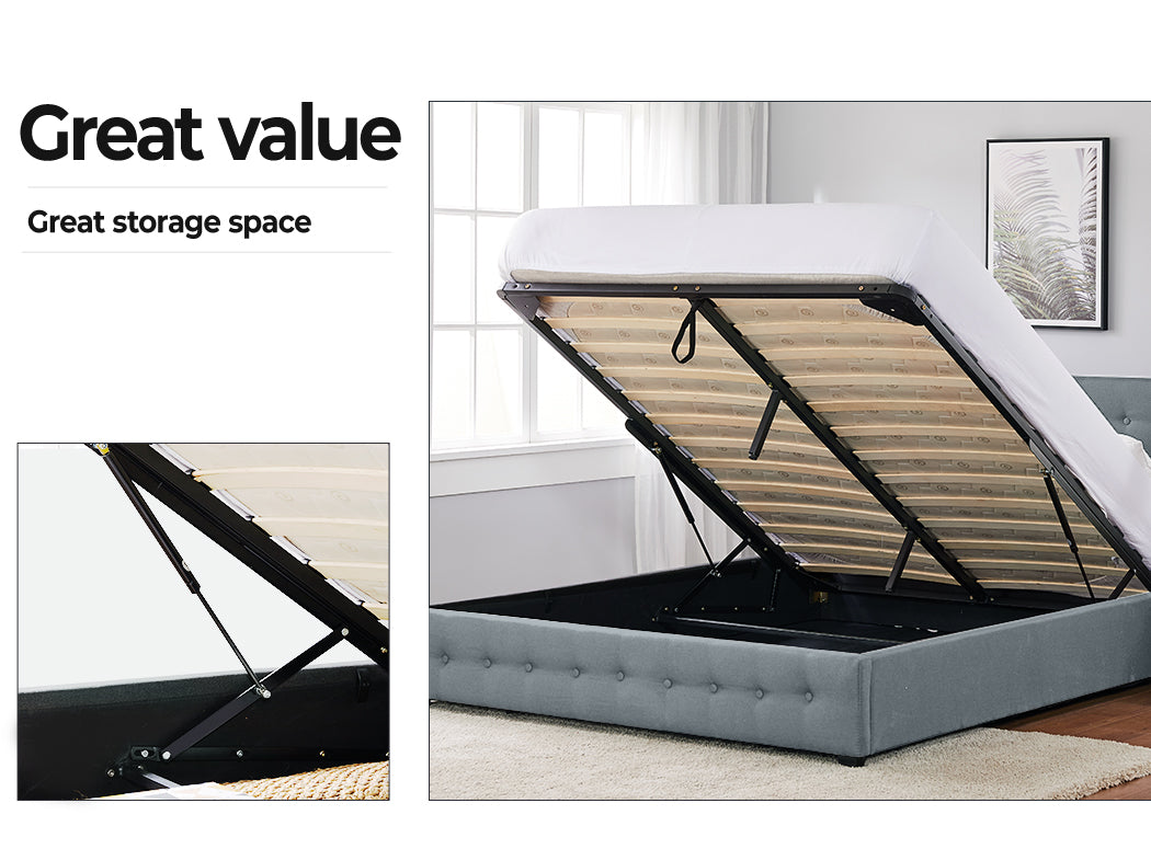 Levede Queen Bed Frame Fabric Tufted Grey 
