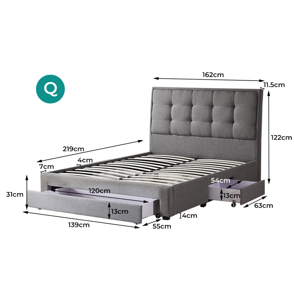 Queen Linen Bed Frame With Storage -Dimensions 