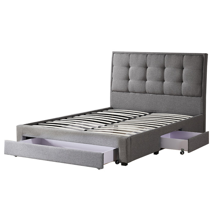 Queen Linen Bed Frame With Storage open drawers