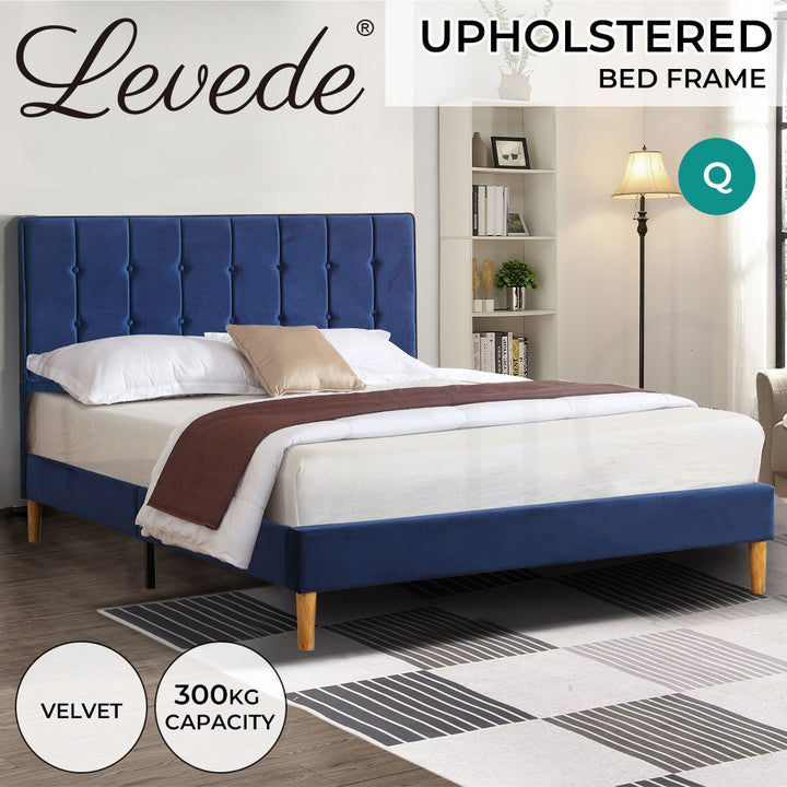 Queen Mattress Base with Velvet Headboard