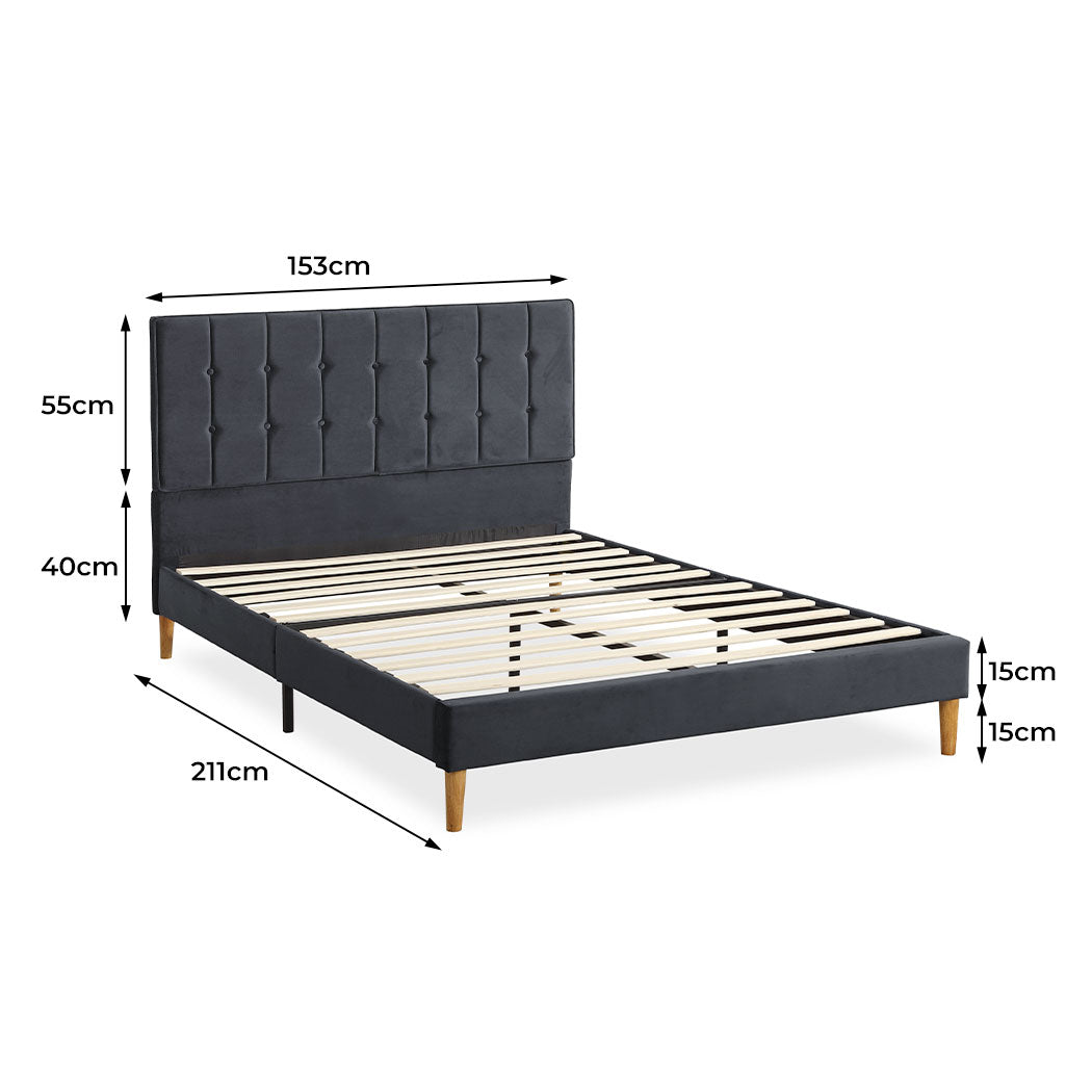 Queen Mattress Base with Velvet Headboard Dimensions grey 