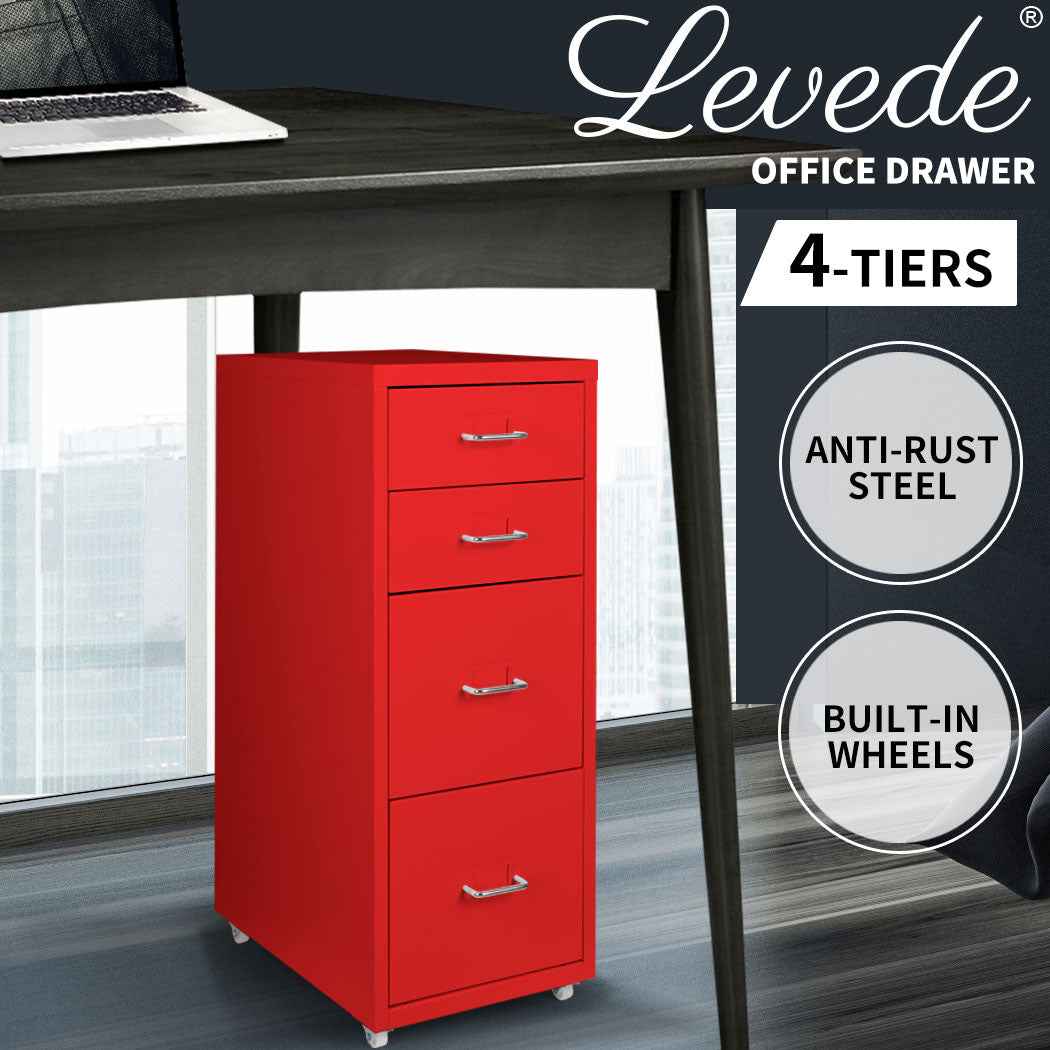 Red 4 Drawer Office Cabinet with steel frame