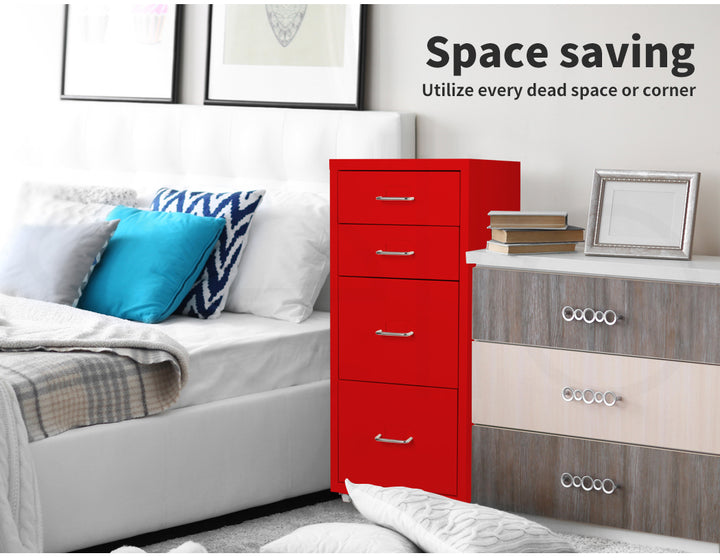 Red 4 Drawer Office Cabinet with steel frame