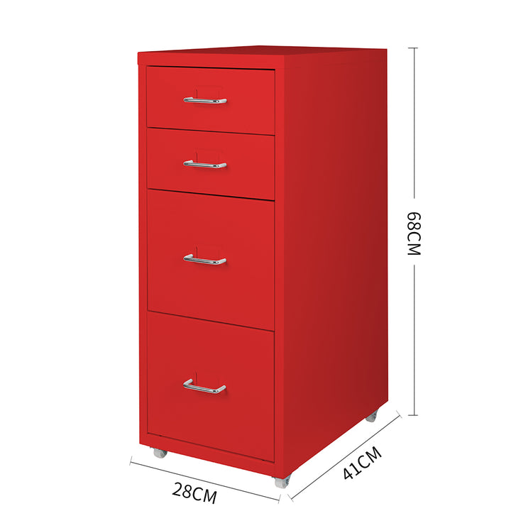 Red 4 Drawer Office Cabinet with steel frame Dimensions 