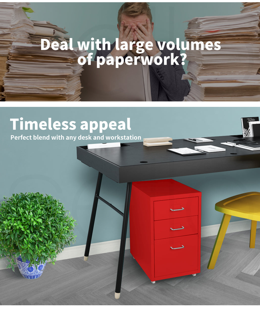 Levede 3 Drawer Office Drawers Cabinet -red