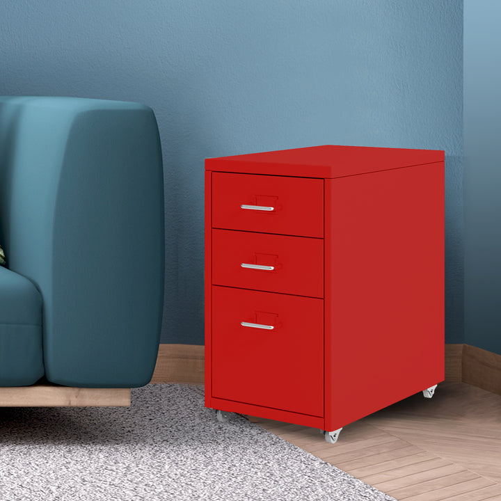 Levede 3 Drawer Office Drawers Cabinet - Red