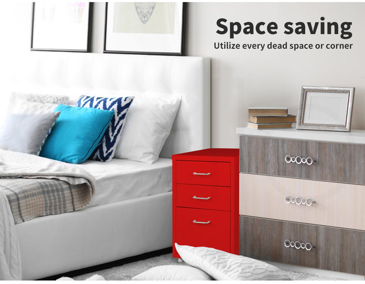 Levede 3 Drawer Office Drawers Cabinet - Red