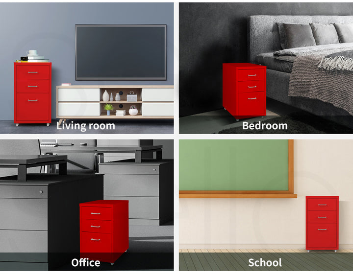 Levede 3 Drawer Office Drawers Cabinet - Red