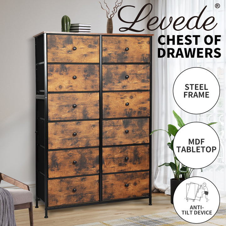 Rustic 12-Drawer Tallboy Chest of Drawers