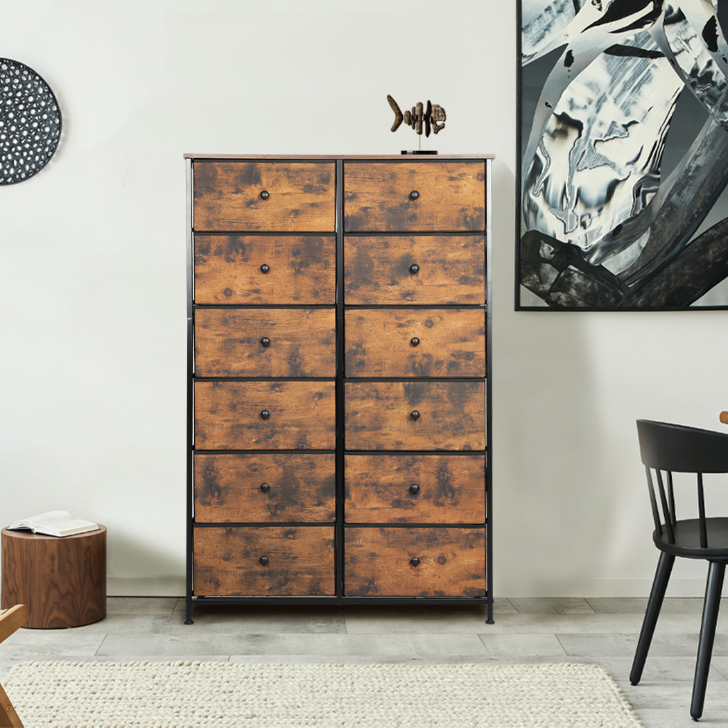 Rustic 12-Drawer Tallboy Chest of Drawers
