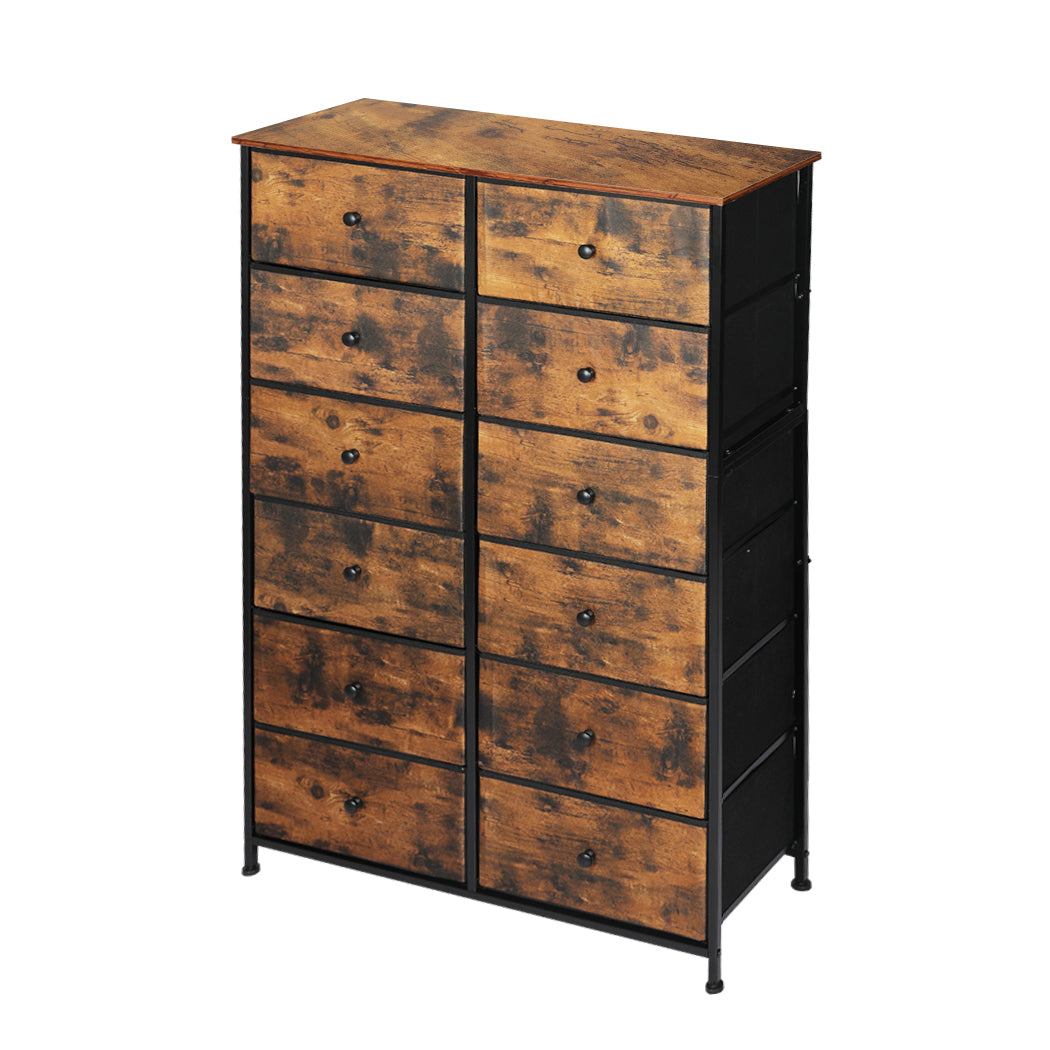 Rustic 12-Drawer Tallboy Chest of Drawers