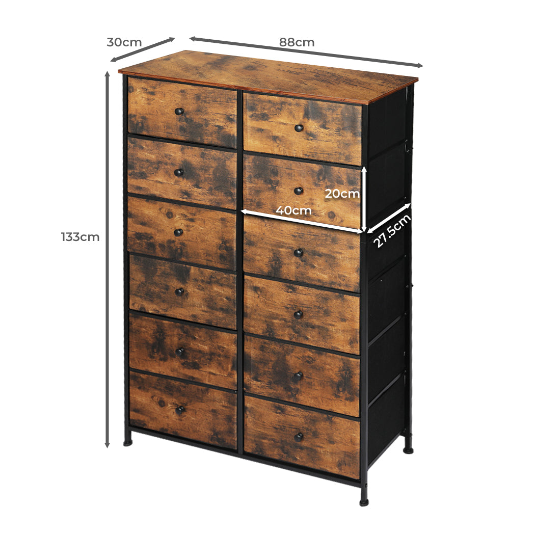 Rustic 12-Drawer Tallboy Chest of Drawers Dimensions