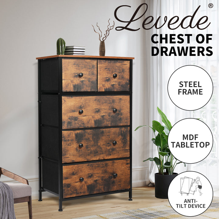 Rustic 5-Drawer Tallboy Chest of Drawers