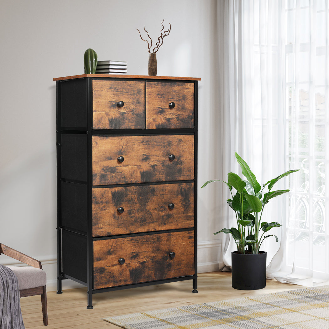 Rustic 5-Drawer Tallboy Chest of Drawers