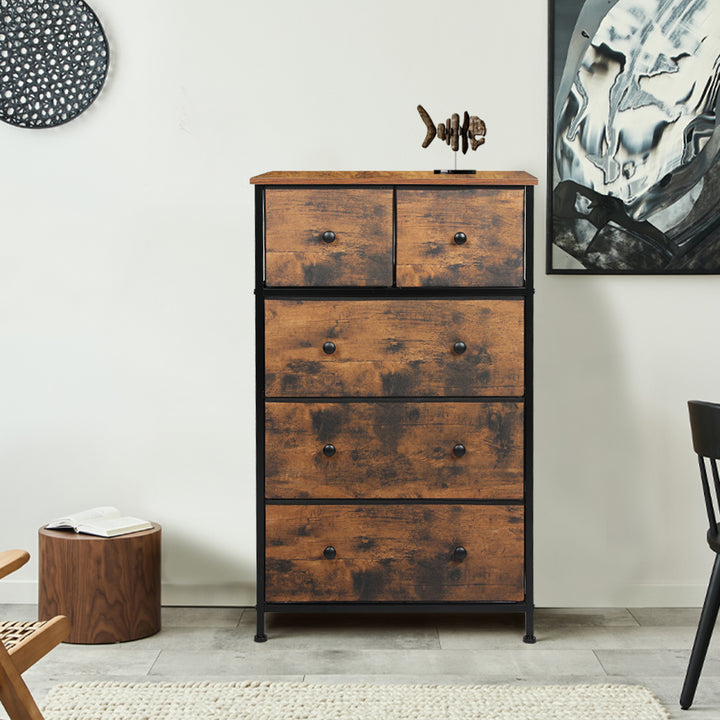 Rustic 5-Drawer Tallboy Chest of Drawers 