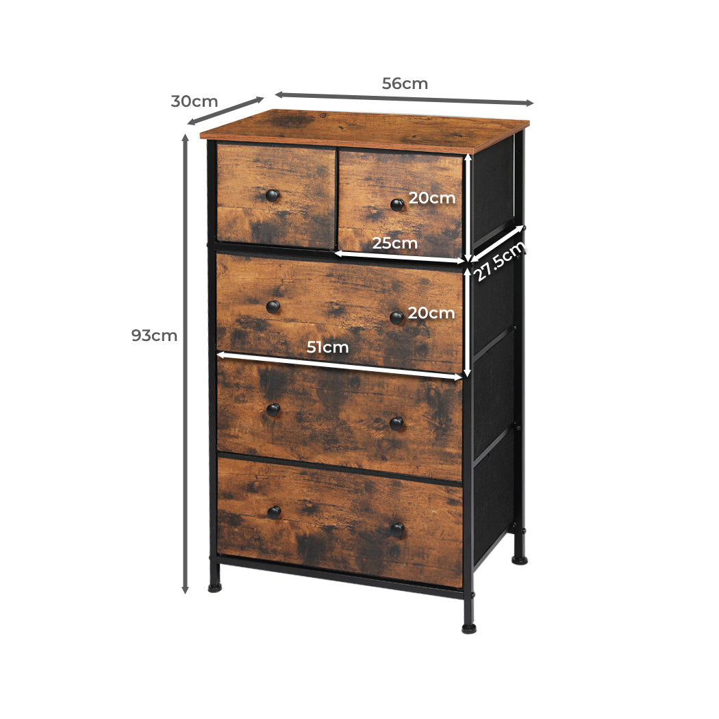 Rustic 5-Drawer Tallboy Chest of Drawers dimension 