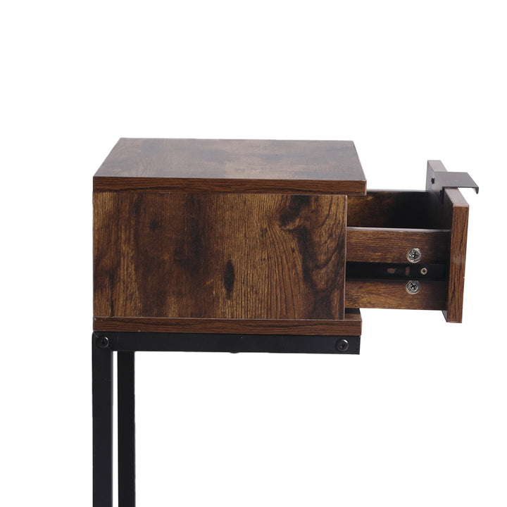 Rustic Wood & Metal Frame Bedside Table with Drawer