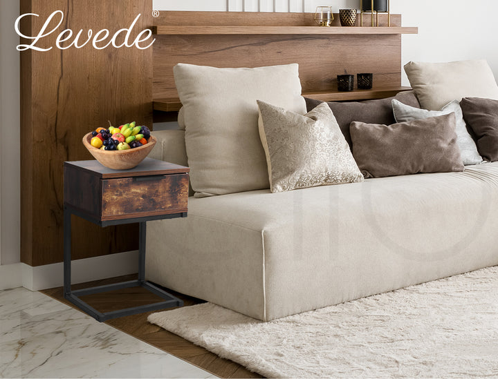 Rustic Wood & Metal Frame Bedside Table with Drawer
