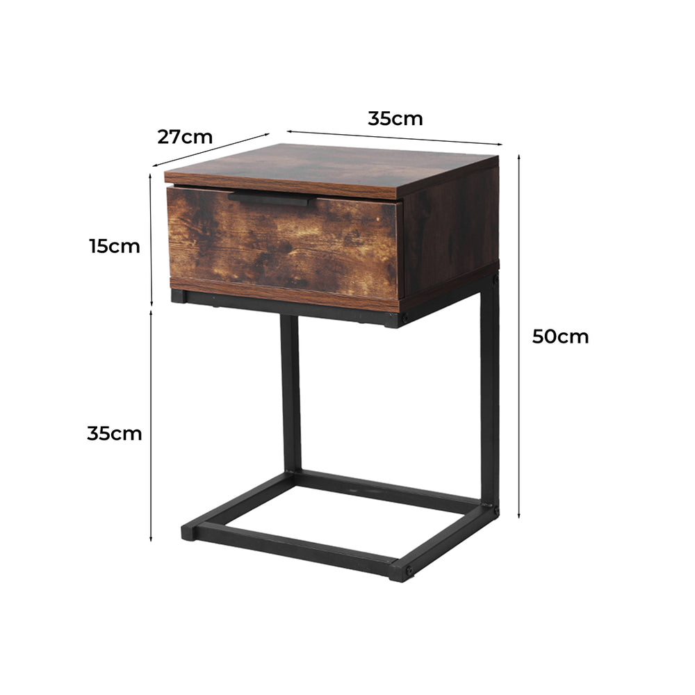 Rustic Wood & Metal Frame Bedside Table with Drawer Dimensions 