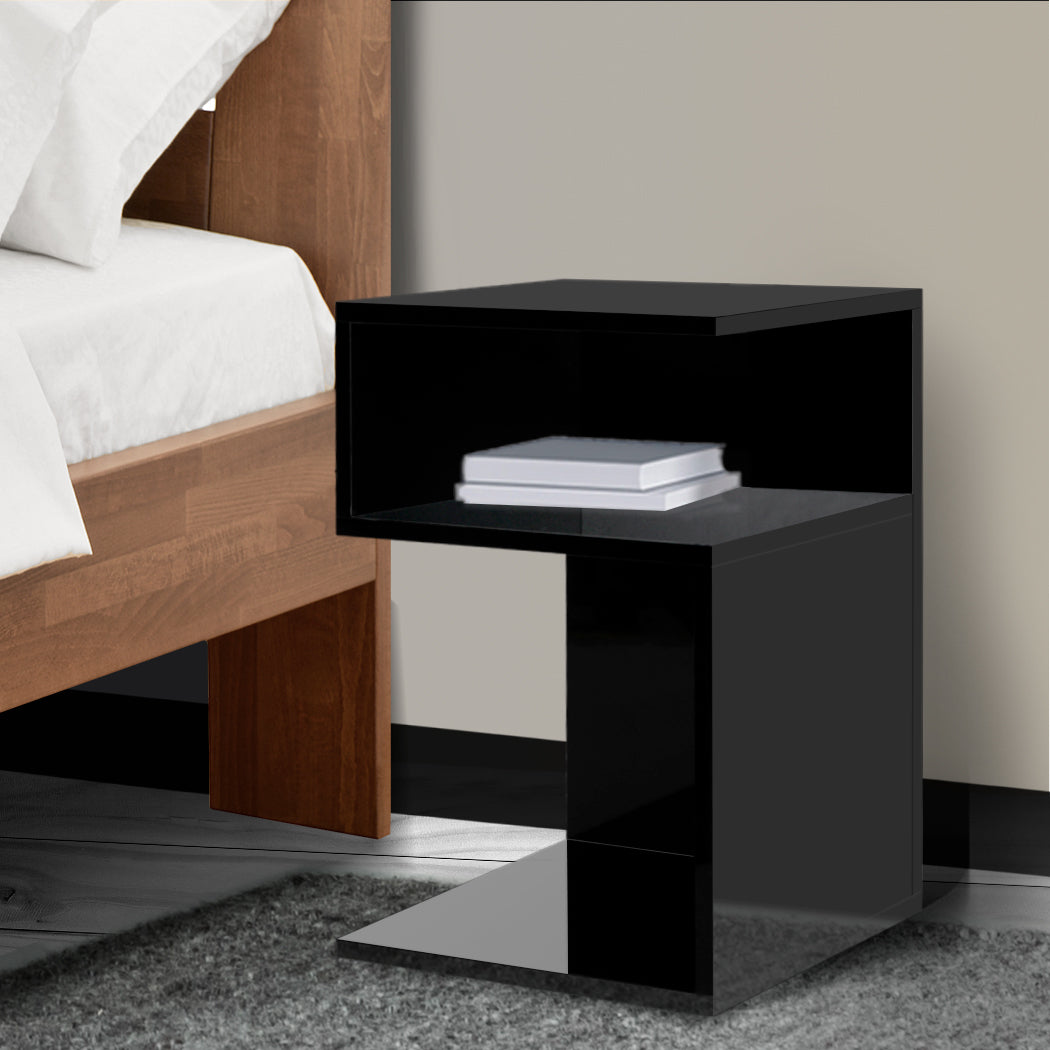 S Shape Bedside Table next to bed