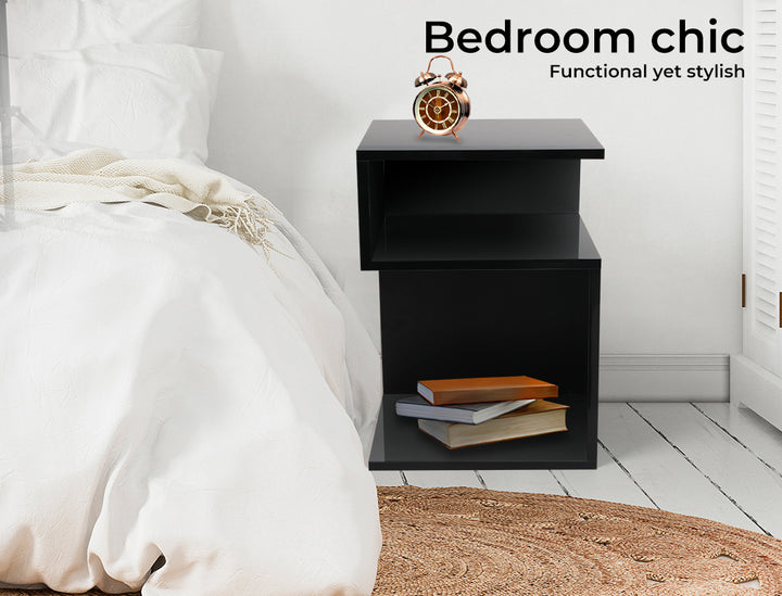 S Shape Bedside Table next to bed
