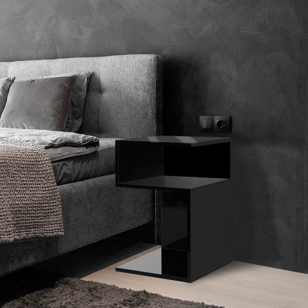 S Shape Bedside Table next to bed 