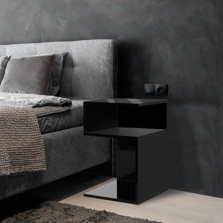 S Shape Bedside Table next to bed 