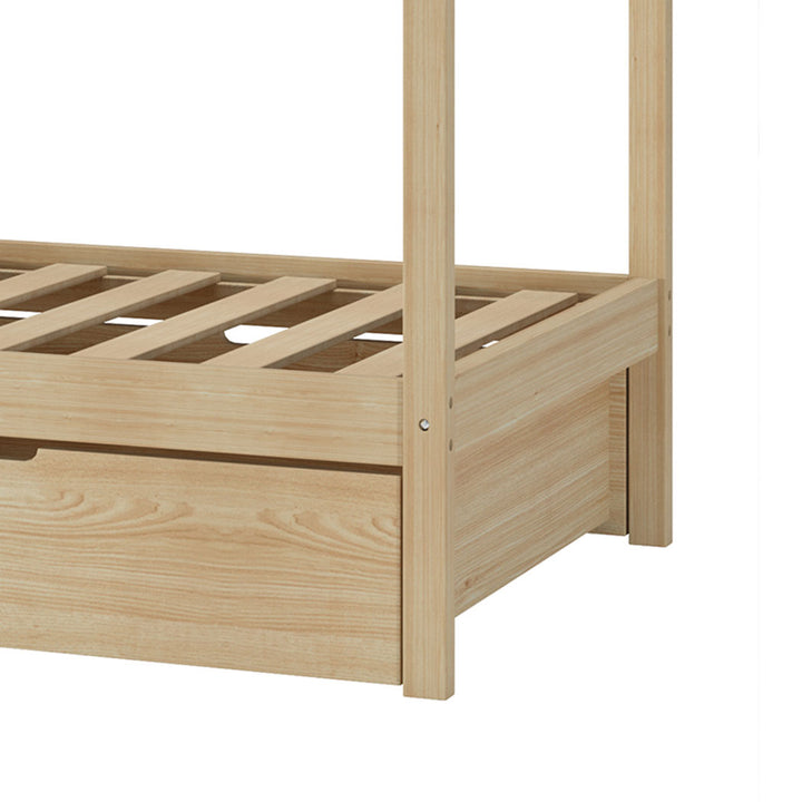 Single Wooden House Bed Frame with Storage Drawers