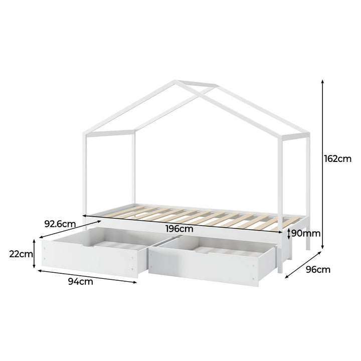 Single Wooden House Bed Frame with Storage Drawers