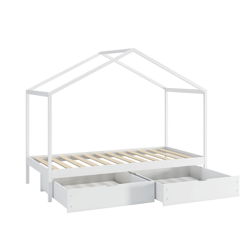 Single Wooden House Bed Frame with Storage Drawers
