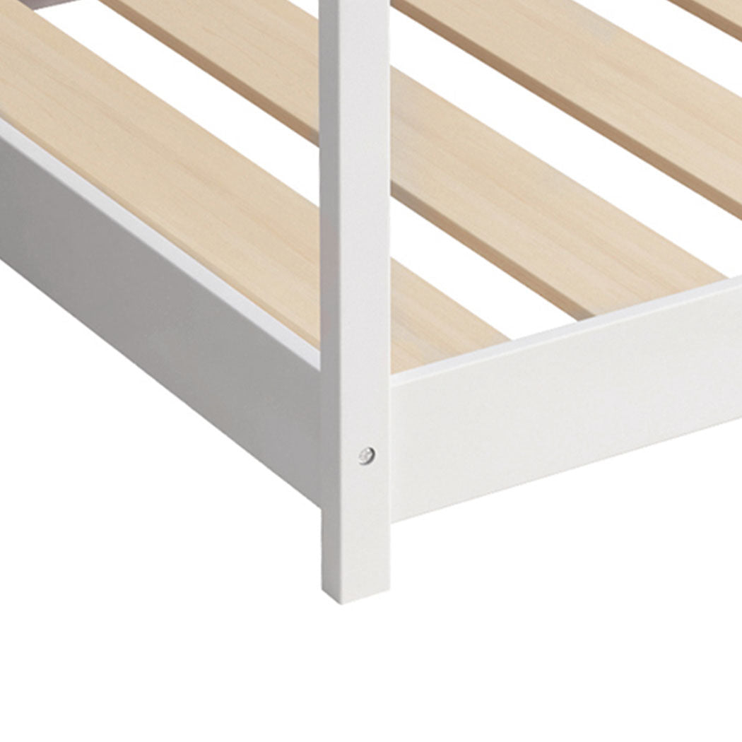 Single Wooden Timber Bed Frame white leg