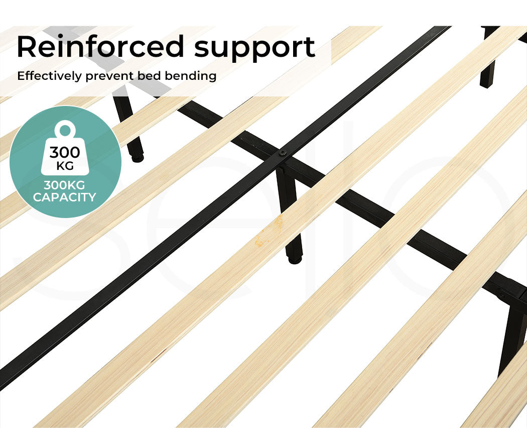 Slats of  Mattress Base with Velvet Headboard Grey