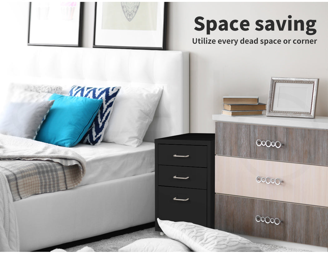 Levede 3 Drawer Office Drawers Cabinet next to bed