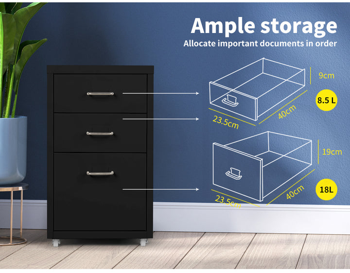 Levede 3 Drawer Office Drawers Cabinet Drawer size