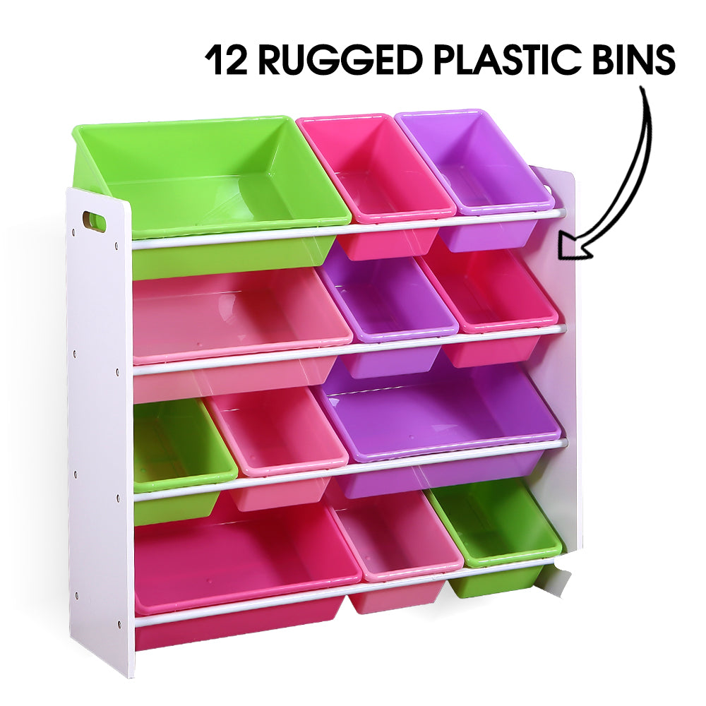 Levede Kids Toy Box Bookshelf with 12 Bins for Organizing Toys and Books - Levede