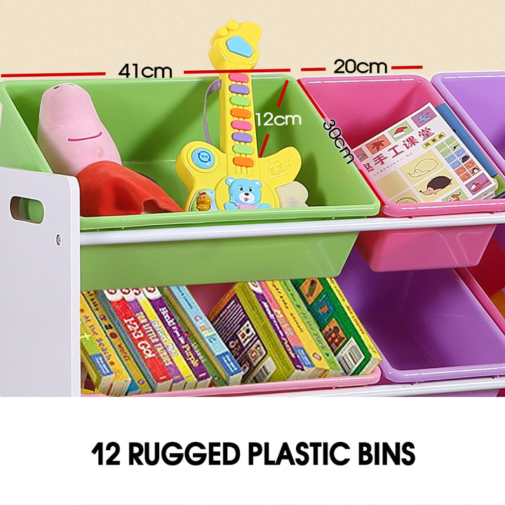 Levede Kids Toy Box Bookshelf with 12 Bins for Organizing Toys and Books - Levede