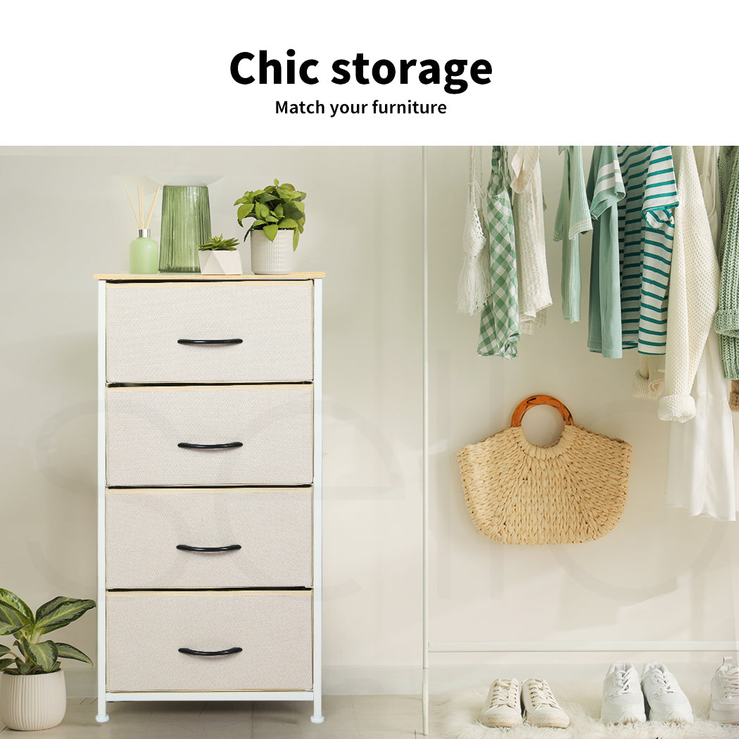 Tall Fabric 4-Drawer Storage Chest of Drawers