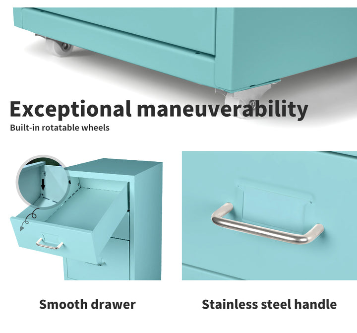Turquoise 3 Drawer Office Drawers Cabinet 