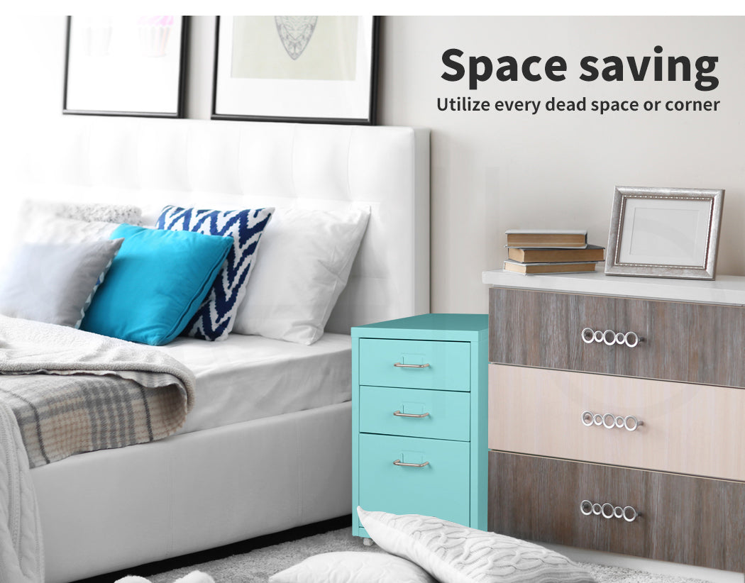 Turquoise 3 Drawer Office Drawers Cabinet 