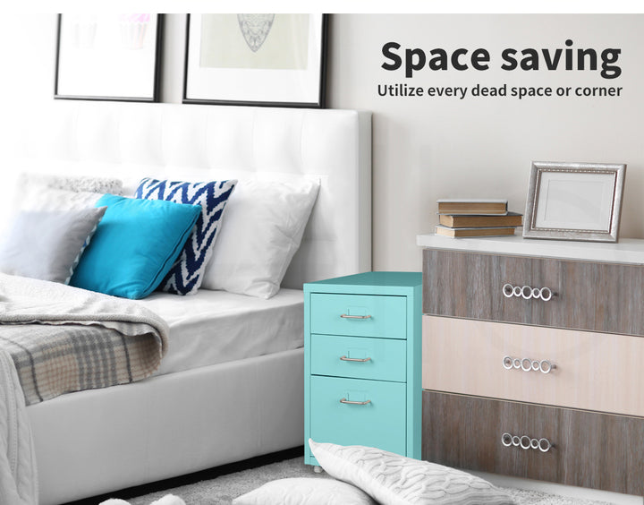 Turquoise 3 Drawer Office Drawers Cabinet 