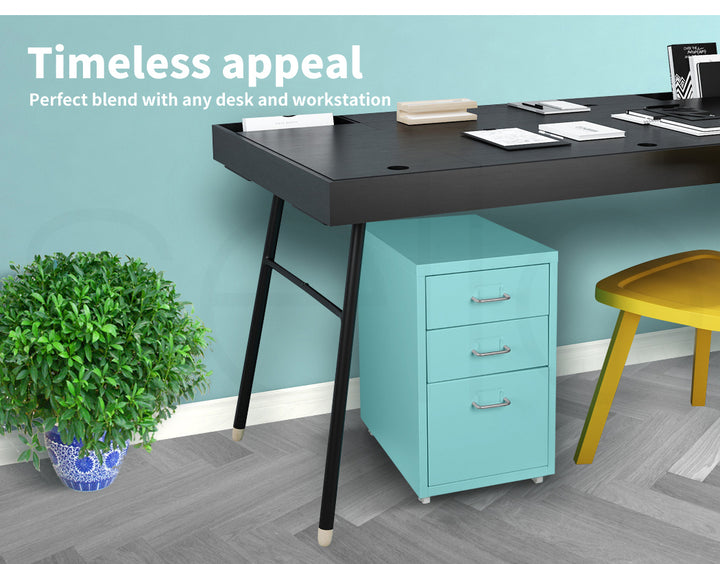 Turquoise 3 Drawer Office Drawers Cabinet 