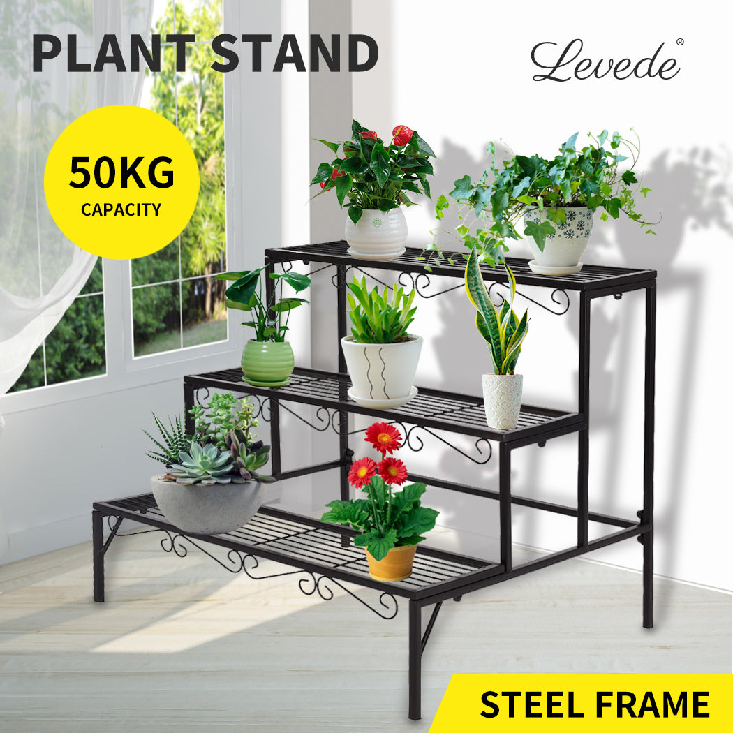 Levede 3 Tier Rectangle Metal Plant Stand for Outdoor and Indoor Use - Levede