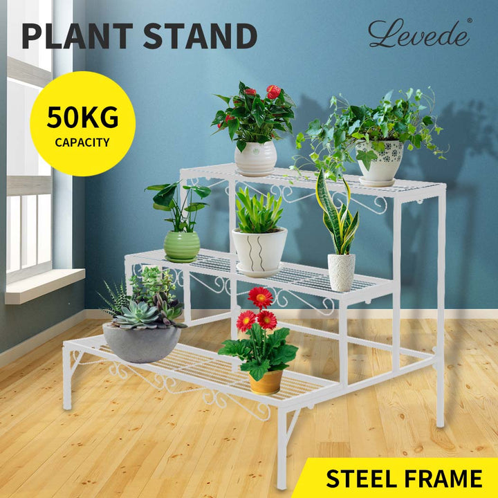 Levede 3 Tier Rectangle Metal Plant Stand for Outdoor and Indoor Use