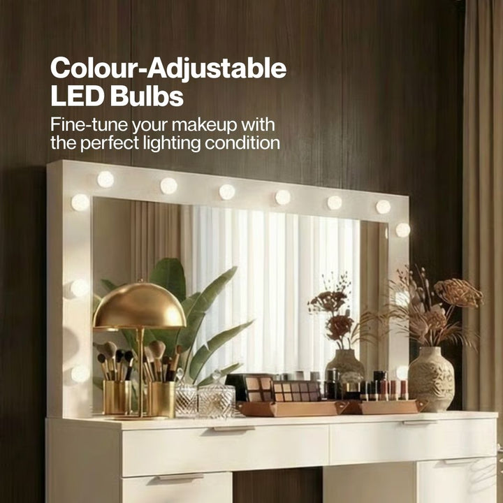Dressing Table LED Makeup Mirror Stool Set Vanity Desk Cabinet 10 Drawers