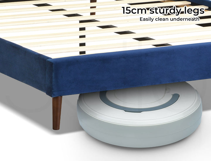Velvet Bed Frame with Upholstered Headboard