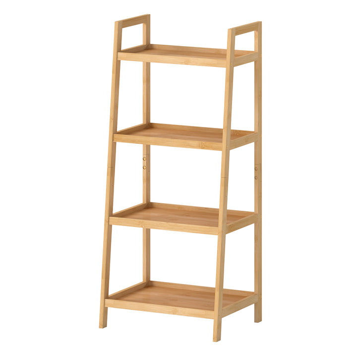 Bamboo Ladder Bookcase 4-Shelf Books Plant Storage Shelf Rack Organiser